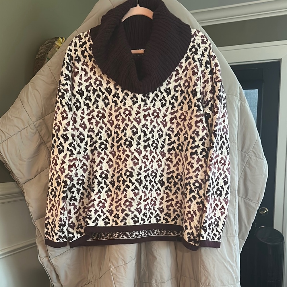 Lands' End Black and Cream Cowl Neck Sweater
